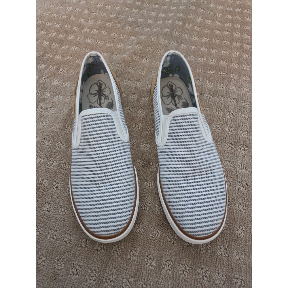 Tommy Bahama Slip On Sneaker Womens 10 Blue White Striped Coastal Excellent